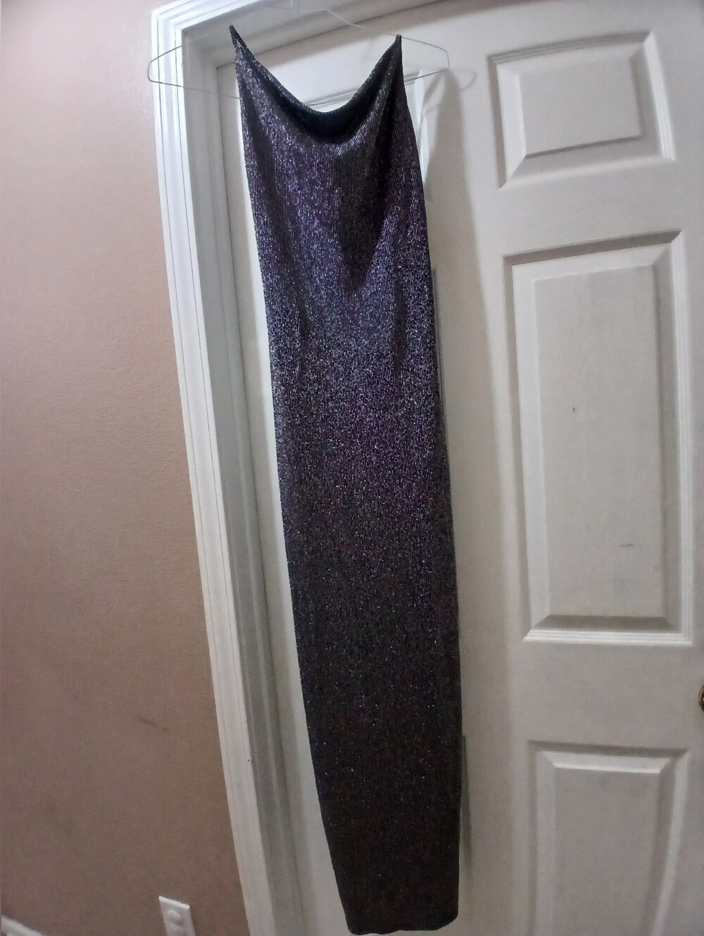 BCBGeneration Iridescent Purple Black Cowl Neck Maxi Dress